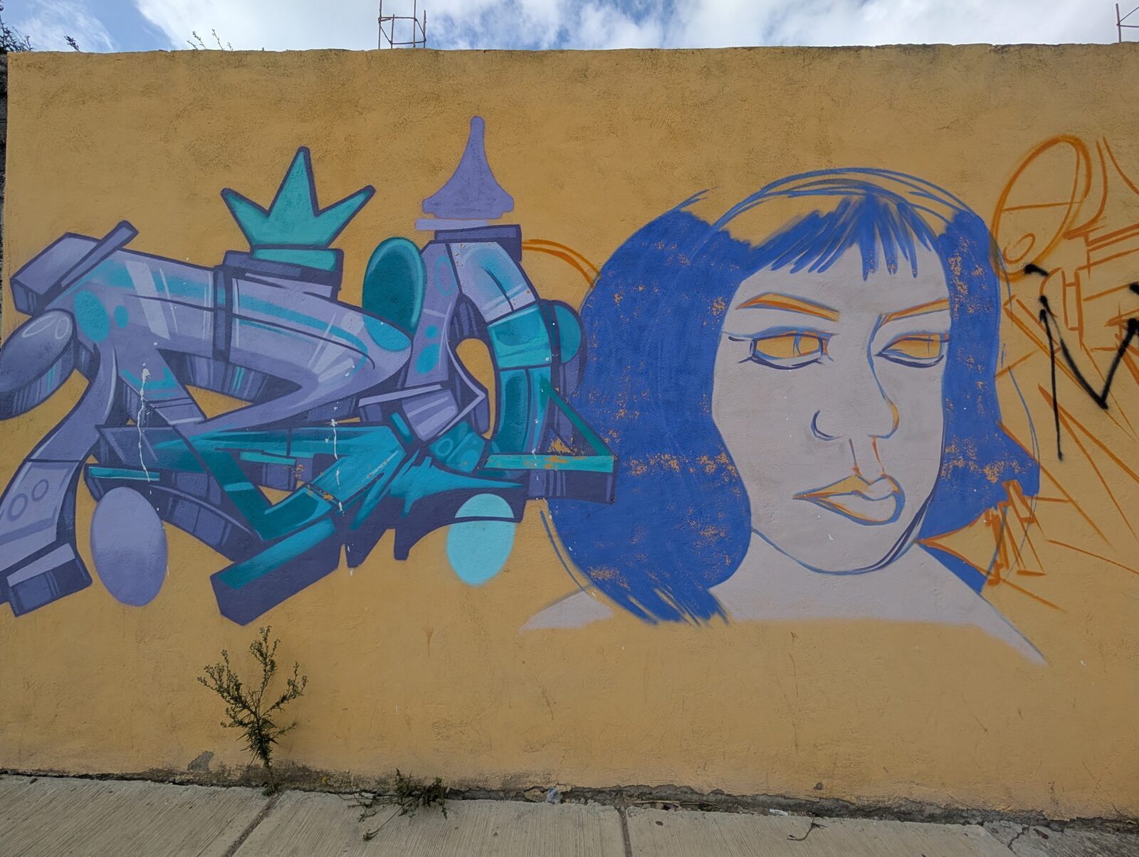Mujer de cabello azul y pieza wildstyle