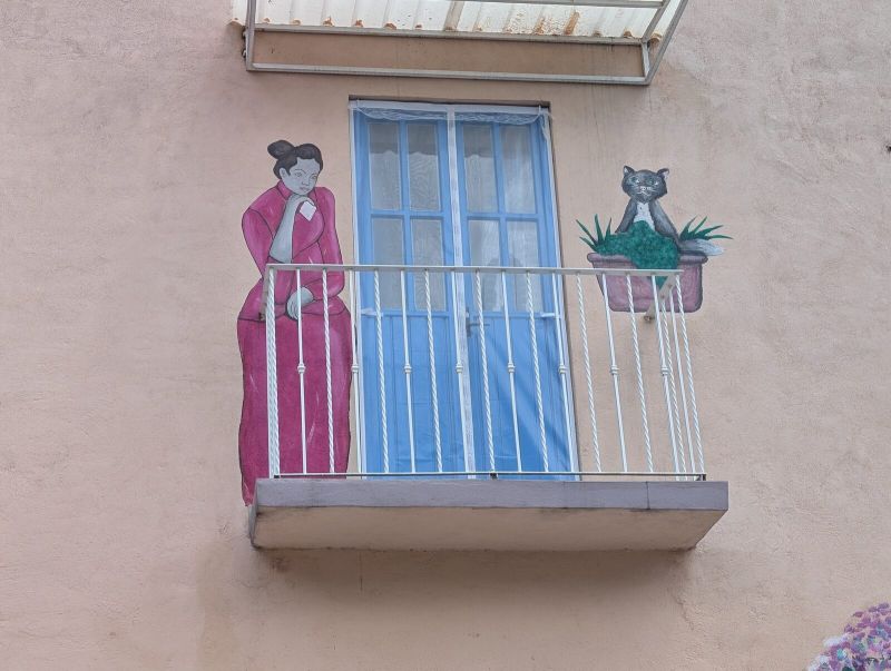 Woman and cat on balcony