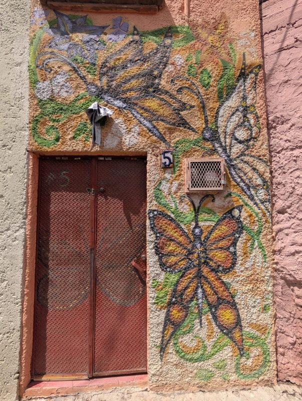 Monarchs around a doorway