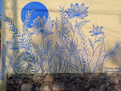 Blue line-art wildflowers