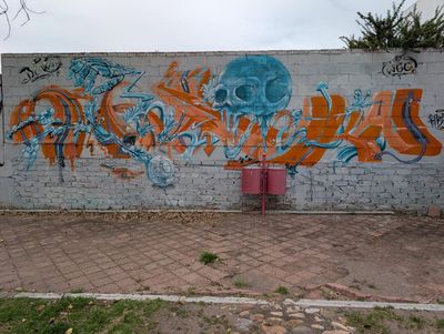 Calavera y grafiti naranja