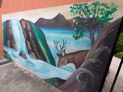 Deer by a waterfall