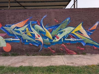 Grafiti wildstyle azul y verde