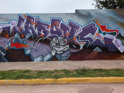 Grafiti morado con robot
