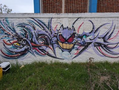 Grinning purple demon