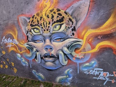 Jaguar-crowned blue face