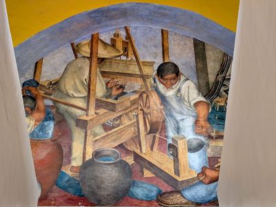 Tejedores en el telar